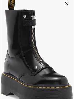 Dr. Martens Black Patent Platform Front-Zip Combat Boot